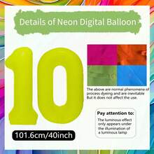 1 quả bóng bay số 0-9 huỳnh quang, kích thước 40 inch (khoảng 101,6 cm), màu vàng neon, thích hợp cho tiệc sinh nhật, lễ tốt nghiệp, đám cưới, kỷ niệm, Giáng sinh, trang trí năm mới, trang trí tiệc phát sáng, phụ kiện chụp ảnh. - Màu vàng - Xem 26