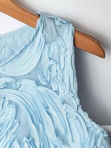 新款刺绣网纱欧根纱时尚半透明女士休闲上衣 - 藍色 - 查看 5