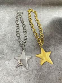 时尚银链项链，粗链项链，50年代风格项链，厚链项链，波西米亚风格项链，女士珠宝礼物 - golden-star - 查看 4