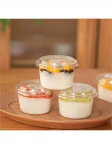 10个带盖可重复使用蛋糕杯，不易碎，适用于酸奶、椰奶、布丁、燕麦片、奶油蛋糕，透明甜点杯，可用于盛放蛋糕、慕斯、纸杯蛋糕、冰淇淋等。 - 透明 - 查看 4