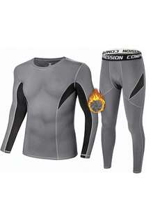 Men's Thermal Lined Thermal Sportswear Set, Suitable For Outdoor Activities Like Skiing, Running, Fitness, Cycling