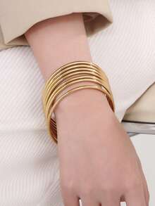 18K Gold Plated Stainless Steel Women's Bracelet, Fashion Luxury Minimalist Basic Bracelet, Waterproof Jewelry - Gold - View 10