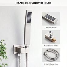 Shower Faucet Set With Tub Spout Brushed Nickel Rainfall Shower System Complete Wall Mounted For Bathroom With 12 Inch Square Shower Head And Handheld Shower Head Rain Mixer Combo Set