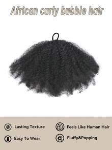 Summer 1-Pack African Shaggy Bun African Curly Natural Hairstyle For Synthetic Short Hair Extensions Ponytail (Natural Black, Afro 8-10 Inch) - Multicolor - View 6