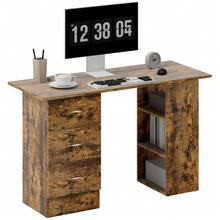 HOMCOM 120cm Computer Desk, Writing Table, PC Workstation With 3 Storage Shelves And Drawers - Rust Brown - View 3