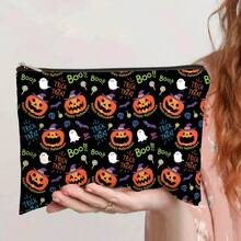 1/4 件，万圣节 BOO 和女巫南瓜和白色幽灵图案印花化妆包 - 深色哥特学院风格可重复使用药包，可爱卡通怪物美学铅笔袋化妆包，旅行和化妆品收纳袋 - 适用于学校、家居装饰、珠宝收纳、零食袋，9 英寸 * 6 英寸旅行必备包，适合学校假期返校用品女士旅行包 - 彩色 - 查看 2