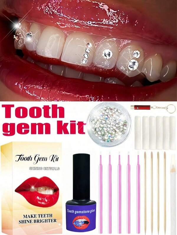 Kit de decoração de dentes com 150 peças de strass, conjunto de joias dentais faça você mesmo, acessórios dentais unissex da moda, adesivos dentais de cristal brilhante, fáceis de instalar e remover, duráveis e elegantes