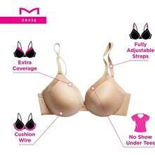 Maidenform Women's Comfort Devotion Underwire Bra, Full Coverage Convertible T-Shirt Bra - 黑色和海軍藍花朵印花 - 查看 5