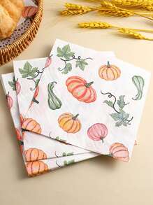 20 件派对餐巾纸，感恩节秋季，收获简单橙色和绿色南瓜叶图案薄纱纸适用于酒店西餐厅厨房花园桌子浴室装饰，生日节日圣诞节万圣节感恩节派对用品