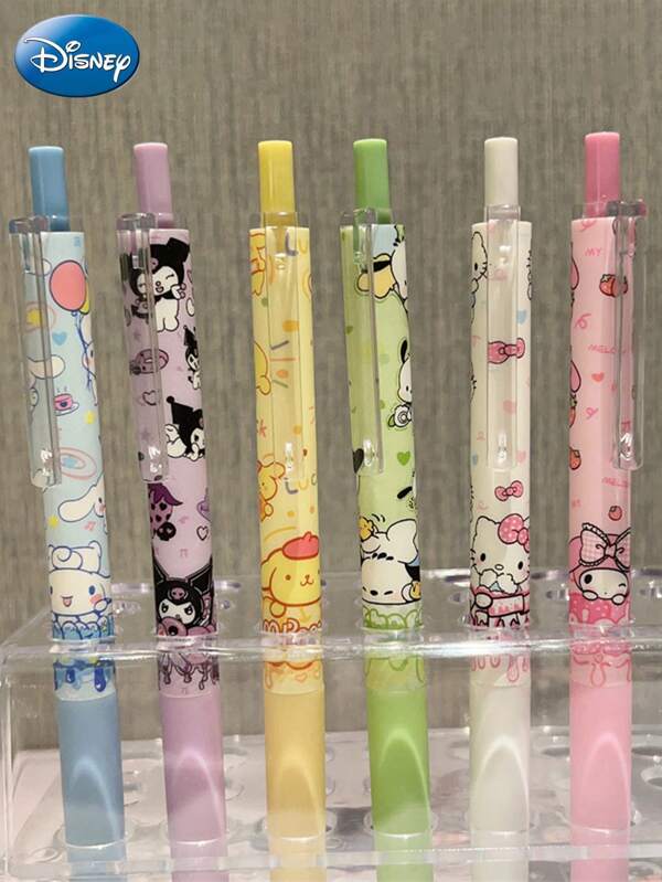 3/6/12/24pcs Sanrio Fashion Click Ballpoint Pens, Limited Edition Hello Kitty & Kuromi & Melody & Cinnamoroll & Pochaccos & Pomompurin Pens With Colorful Cartoon Patterns, Durable And Smooth Writing For Office And School, Perfect Gift For Fans