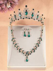 Set di 4 collane per principessa adolescente, set di collane con corona in cristallo, accessorio per capelli da festa per bambini, cofanetto regalo di corona di lusso, accessori da sposa e matrimonio, adatti per festival, regali, gala