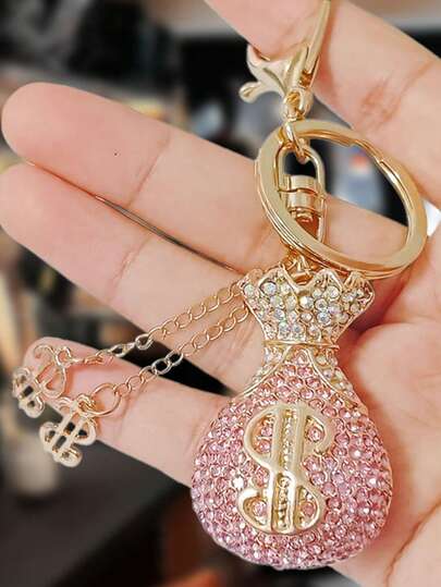 1pc Creative Gift Crystal Money Bag Keychain, Women Bag Charm Keyring, Jewelry Gift Decor Car Key Chain Car Accessories Cute Goth Y2k