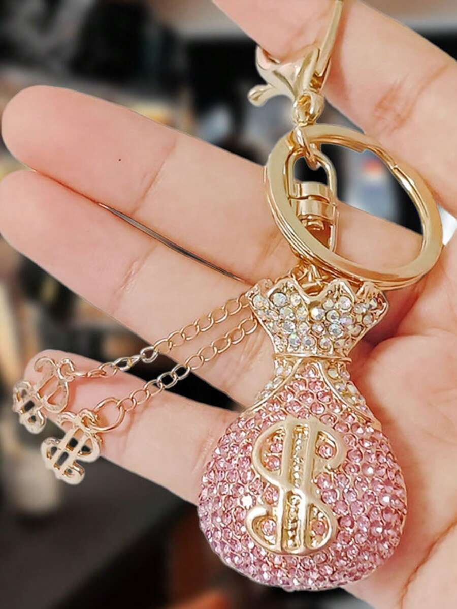 1pc Creative Gift Crystal Money Bag Keychain, Women Bag Charm Keyring, Jewelry Gift Decor Car Key Chain Car Accessories Cute Goth Y2k
