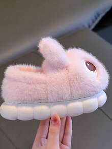 1 Pair Cute Cartoon Rabbit Design Children's Slippers, Rabbit Ear Design With Warm Lining, Boys And Girls Indoor Home Shoes For Autumn/Winter, Non-Slip Kids Slippers, Suitable For Home And Outdoor, Baby Birthday/Christmas Gift - Pink - View 3