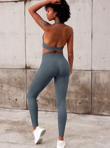 VOYJOY Leggings deportivos Leggings invisibles sin costuras para mujer, mallas opacas con efecto botín, cintura alta, Push Up, gimnasio, Yoga, mallas negras