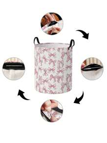 1pc Foldable Round Storage Basket With Handles, Large Capacity, Butterfly Print Design, Multi-Purpose For Bathroom, Bedroom, Laundry, Toys, Clothing Storage