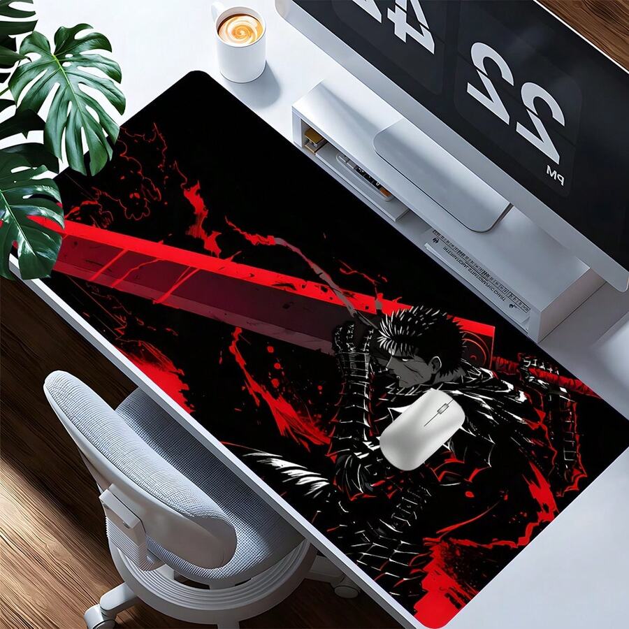 YUFZX 酷战士鼠标垫动漫剑鼠标垫大号桌垫带缝合边缘防滑橡胶底座桌面配件键盘垫适用于家庭办公室装饰桌垫 35.4x15.7 英寸可作为圣诞节、万圣节礼物送给女性朋友和男性朋友 - 酒紅色 - 查看 1