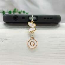 1 件双面圆形字母 A-Z 和蝴蝶吊饰防尘塞，DIY 金属手机装饰