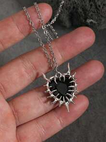 哥特式水钻荆棘心形吊坠项链，男女通用朋克摇滚风格