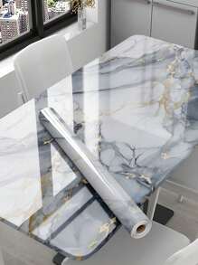 1卷金蓝色大理石接触纸厨房台面贴纸防水剥离粘贴台面光泽大理石壁纸用于厨房自粘台面乙烯基用于浴室桌子,贴纸,墙贴花,乙烯基贴花用于家庭装饰,春季装饰物品刷新您的家,节日装饰贴纸礼物生日毕业墙纸墙贴房间装饰墙装饰 - 藍 - 查看 5