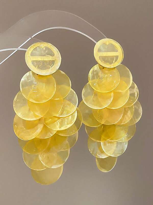 1 par de pendientes de gota con borlas de uva amarilla con diseño elegante de boutique, pendientes asimétricos de estilo bohemio para mujeres, apropiado para uso diario y como regalo