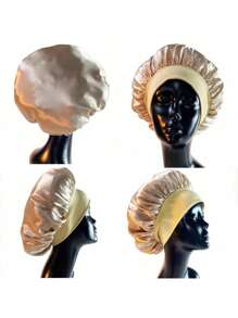3pcs Women's Stretchy Satin Wide-Brim Sleep Hat, Suitable For Everyday Use