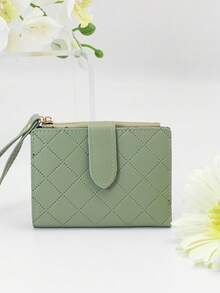 可爱甜美柔美学院风纯色时尚菱格短款精致手拿包开学季拉链学生钱包女钱包女包钱包可爱钱包迷你钱包小钱包