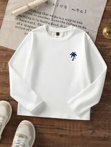 女孩和青少年学生休闲印花白色圆领长袖 T 恤，春秋季 - 白色 - 查看 2