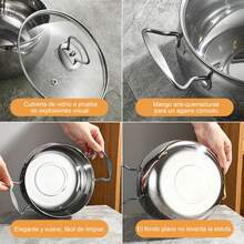 Juego de ollas de 5 piezas, olla de acero inoxidable para salsa de leche, juego clásico de utensilios de cocina de inducción de acero inoxidable de 5 piezas, elegante juego de utensilios de cocina de acero inoxidable de 5 piezas, olla para sopa con tapa, olla multiusos antiadherente para picnic, suministros de cocina, herramientas de cocina, con asa, con tapa de vidrio, con escala medidora, pulido espejo por dentro y por fuera, simple y hermoso, fuerte y duradero, adecuado para sopa y pasta (plata) - Plateado - Ver 3