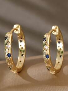 Summer 14K Gold Plated Star Shine Hoop Earrings For Women Cubic Zirconia Celestial Chunky Hoops Earrings Gold Earrings For Women Fashion Accessories Graduation Gift Fall Earring Christmas Earring