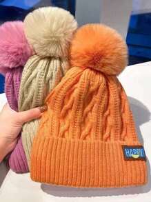 1pc Autumn Winter Thicken Knitted Beanie Hat, Women Warm Thermal Lined Ear Protection Casual Elegant Streetwear Polyester Hat With Letter, Bohemian Pattern Embroidery, Suitable For Cold Weather Halloween