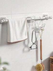 8件/4件/20件/16件/10件/2件免钻窗帘杆支架，自粘式窗帘杆固定器，无钉可调节窗帘杆挂钩，浴室浴帘环，壁挂式挂钩，重型厨房浴室门粘钩，一次性使用，适用于家庭、客厅、卧室、厨房、浴室、酒店。白色/透明色随机