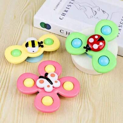 Kit 3 Brinquedos Sensoriais para Bebê - Ventosa Gira Spinner Estimulação Visual e Tátil