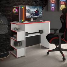 Elite Gaming Computer Table – Compact Desk With Side Niches – Ideal For Study, Work Or Games – Assorted Colors - Đỏ và trắng - Xem 1