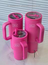 Magenta - Copo de aço inoxidável de 20/30/40 oz com alça e canudo dobrável, caneca com isolamento a vácuo de parede dupla para bebidas quentes e frias, copo de viagem minimalista