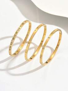 3 件不锈钢金色手链套装 18K 真空电镀，不易褪色，镶嵌锆石，适合日常佩戴，时尚优雅女士手链套装，珠宝女士手链配饰女士不锈钢珠宝女士手链西方珠宝 - 金黃色 - 查看 5