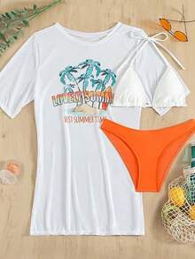 New Halter Bikini With Short Sleeved Cover Up Brazilian Bikini 3 Piece Set Swimsuit Low Waisted Beach Vacation Bathing Suit 2025 - trắng - Xem 2
