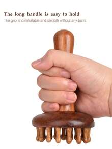 1 件天然檀香宽齿按摩梳，带手柄，圆头，适用于头皮、身体、背部、颈部、肩部和腹部按摩，小巧便携，适合返校、旅行度假必备，女士发饰 - 棕色 - 查看 4