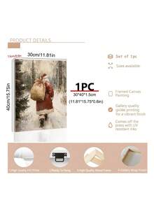 1pc Vintage Santa Claus Sketch, Santa Claus Backpack Wrapped Canvas Poster, Retro Santa Wall Art, Vintage Santa Reindeer Print, Rustic Christmas Printables, Santa Claus Painting, Bedroom Decor, Living Room Decor, Office Decor Home Decor Christmas Decorations