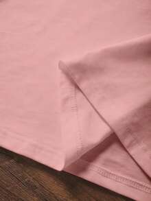 羅紋 純棉 女式T卹，學院風 春夏 新款 運動女裝，垂感 時尚 柔軟 透氣 女式短袖上衣,食物彩繪圖印花 - 粉色 - 查看 6