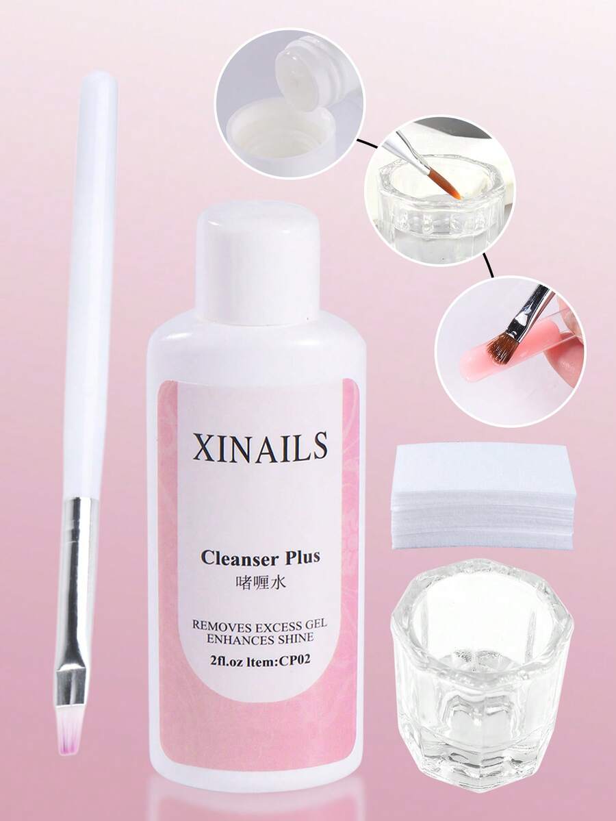 1 Set Nail Remover Cleanser Plus With Nail Brushes Glass Cup Remover Wipes Cleaning And Washing Nail Polish Remover, Nail Art Brushes Cleanser And Slip Solution For Poly Nail Gel