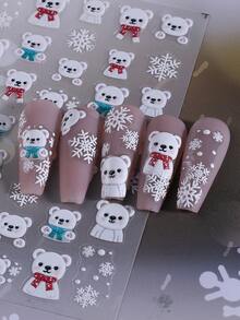 2 件圣诞节 5D 浮雕指甲贴纸冬季图案雪人雪花帽子北极熊美甲贴花自粘贴纸美甲用品礼物女士女孩节日 - 彩色 - 查看 5