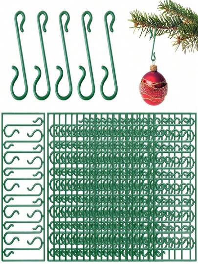 200pcs Plastic Christmas Ornament Hooks - Reusable Green Mini Tree Decoration Hangers For Lights, Balls & More - Perfect For Holiday Decorations, Suitable For Christmas, Easter, Christmas Party Decorations Home Decor Christmas Decorations Room Decor Winter Christmas Decorations Home Christmas Gifts Christmas Decor