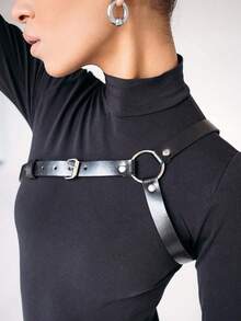 1 套女士可调节肩带和腿带、朋克风格斜肩带、腿袜侧带、女士性感内衣背带、哥特式 PU 皮革腰带、性感身体背带、恋物癖服装、女士性感配饰 - 黑色 - 查看 14