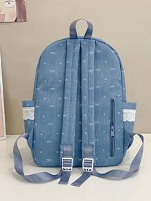 1 Nueva mochila de un solo hombro con diseño de lazo de unicolor y encaje, cierre de cremallera suave, elegante y casual, apta para uso diario, deportes al aire libre, viajes y escuela - A - Ver 5