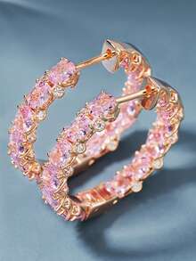 Pink Chic Earrings For Girls - Sparkling Synthesis Cubic Zirconia Accents, Ideal For Daily Wear And Gift-Giving - 金的 - 查看 2