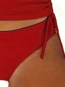 Women's Patriotic Swimwear – Independence Day Flag Tankini With Modest Bottom, Ideal For July 4th Pool Parties And Beach Fun,Slim Fit Runs Small Recommend Order One Size Up, Tummy Control Waist Ruched Cinching, Swimwear For Beach Vacation & Pool Party - 旗紅色 - 查看 4