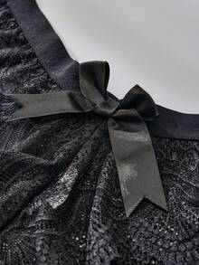 FOVTY 3 piezas Bragas de mujer con encaje, parches, diseño de mariposa y plumas, sexy y encantador, tanga negra - Negro - Ver 6
