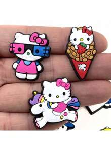 Sanrio 10pcs Sanrio Hello Kitty Shoe Charms, Fashionable PVC Cartoon Shoe Buckles, Cute Hello Kitty Pattern Accessories For Women's Footwear, Plastic, No Power Required, Sanrio Brand