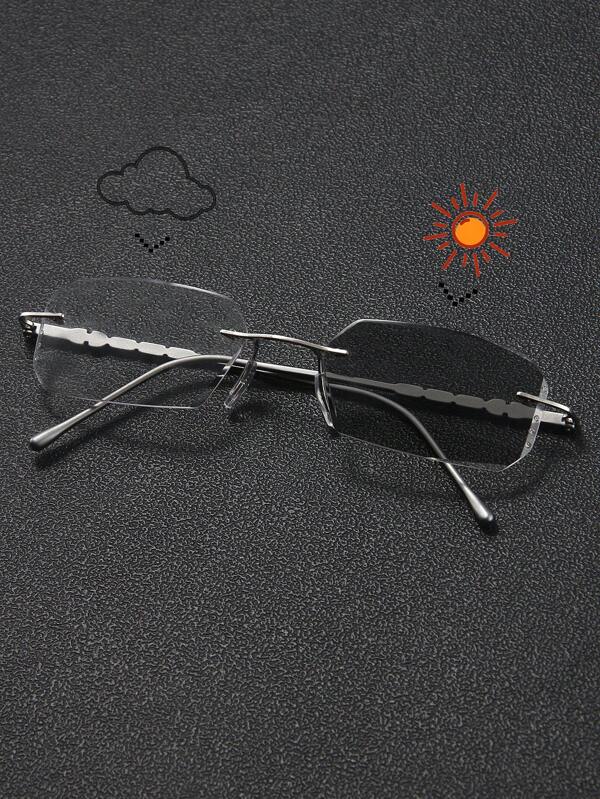 1 pieza Gafas rectangulares sin montura fotocromáticas de moda para hombres, ligeras, cómodas, de estilo de negocios de alta gama, adecuadas para viajar